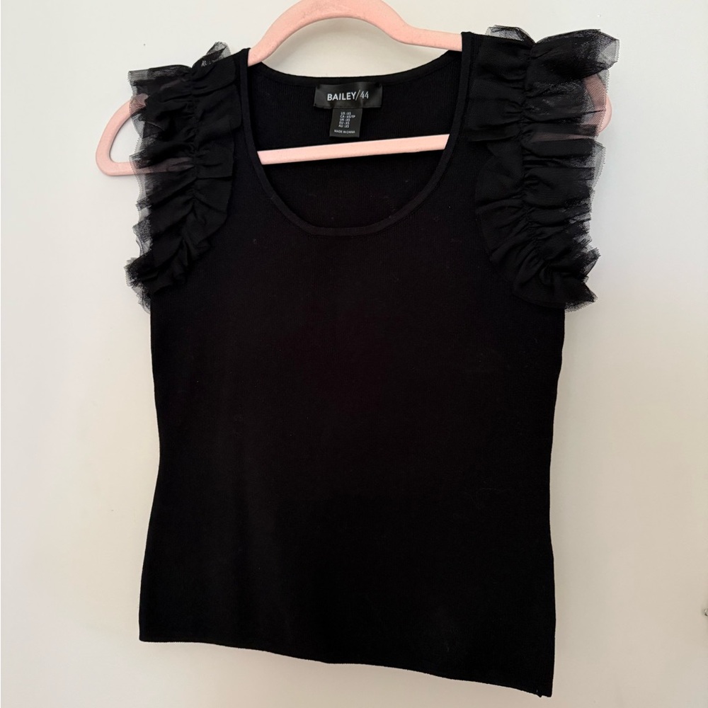 Bailey 44 Black Ruffle Sleeve Top